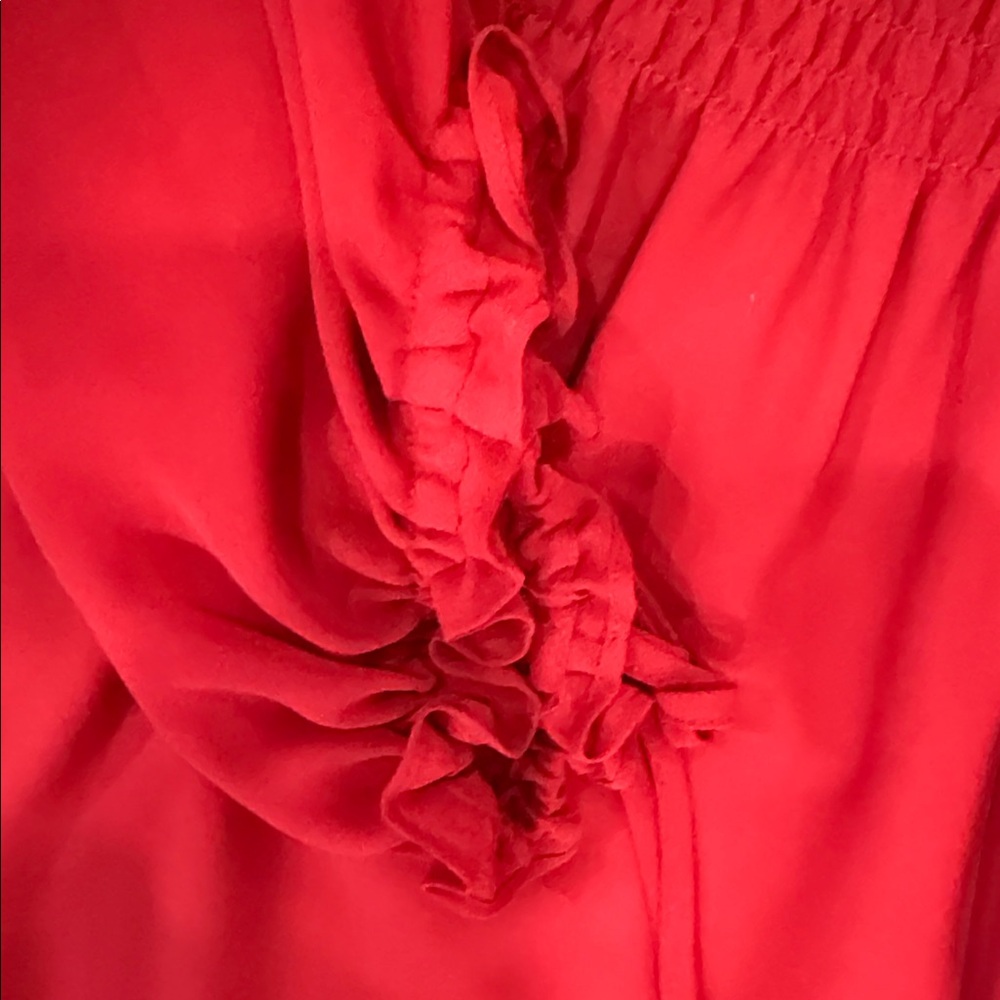 Anne Klein Red Long-Sleeve Smocked-Waist Midi Dress - Picture 4 of 9